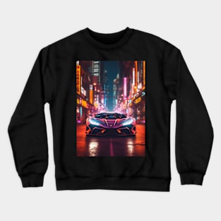 Asian Neon City Sports Car Crewneck Sweatshirt